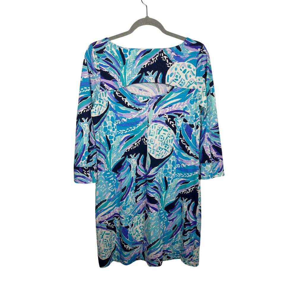 Lilly Pulitzer Holleeโ Dress Womens Medium Blue Pineapple Cutout Excellent 1511